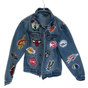NBA Team Patchwork Denim Jacket 90s Streetwear Jean Jacket Unisex Size Small
